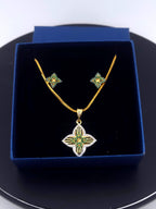 Four-Leaf Flower CZ Pendant Necklace – Red, Blue or Green, Gold Plated