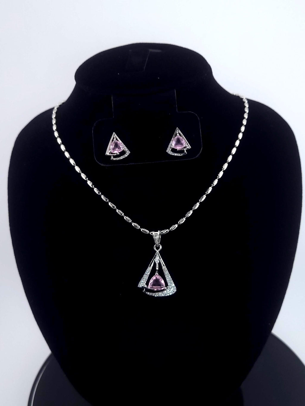 Triangle CZ Pendant Necklace Set | Silver Geometric Jewelry Gift