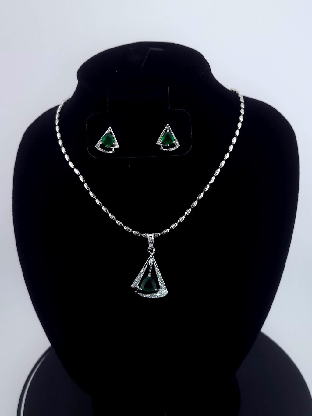 Triangle CZ Pendant Necklace Set | Silver Geometric Jewelry Gift