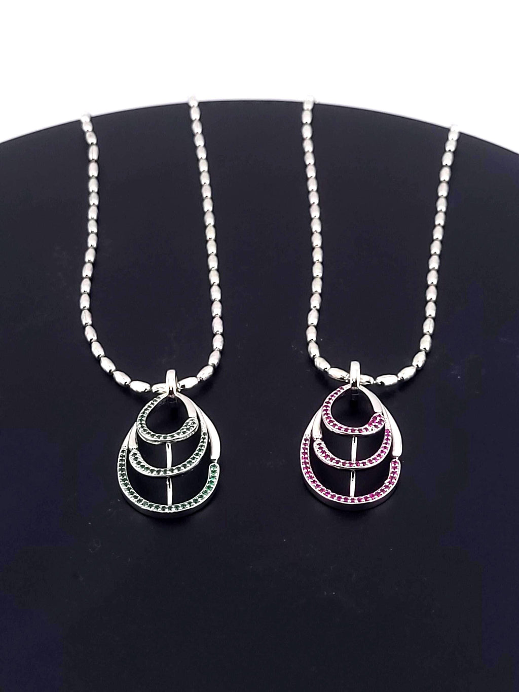 CZ Pendant Necklace & Earrings Set – Pink or Green Zirconia, Wedding Jewelry