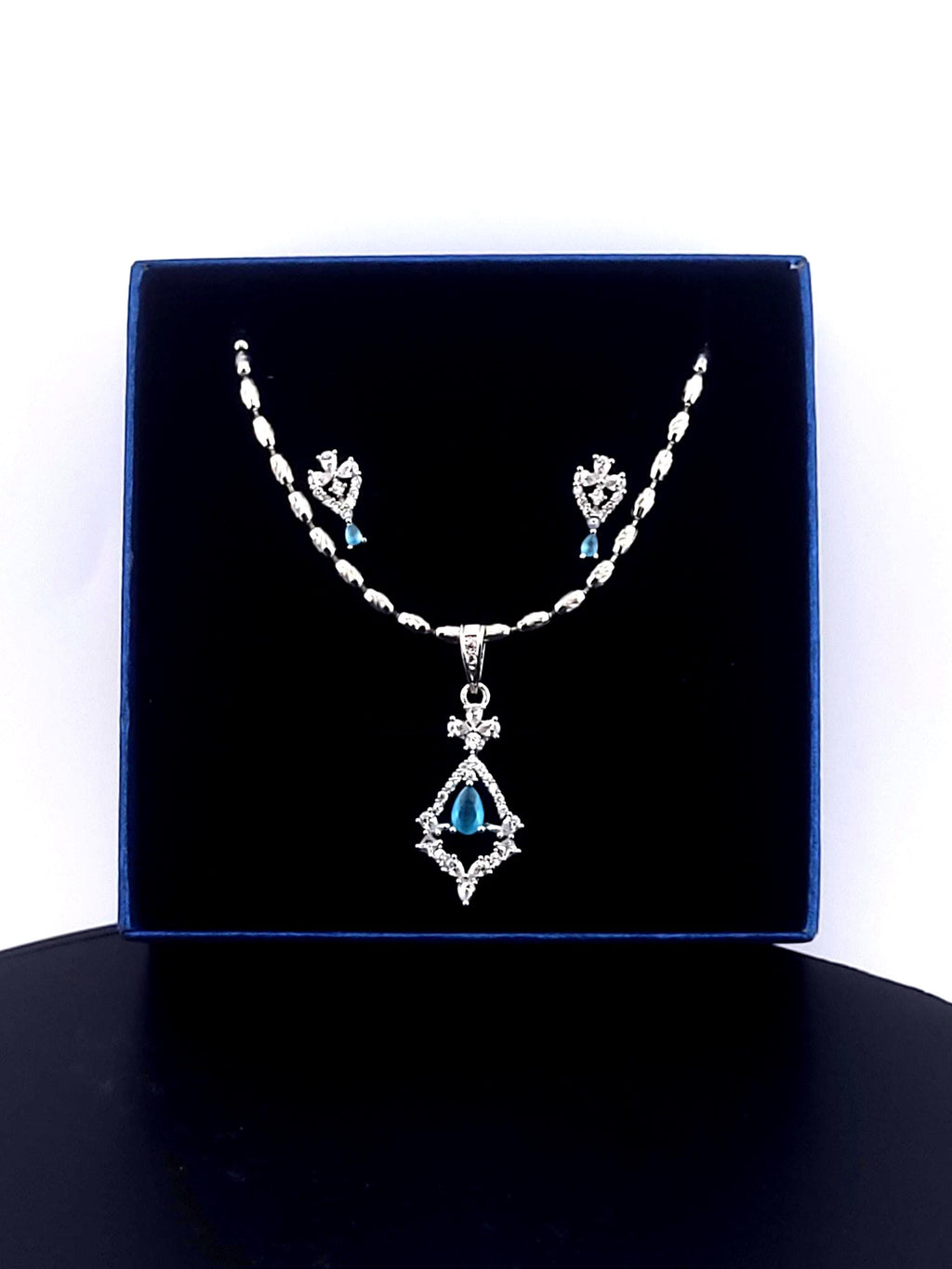 CZ Pendant Necklace Set – Red & Blue Stone, Minimalist Jewelry