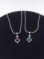 CZ Pendant Necklace Set – Red & Blue Stone, Minimalist Jewelry