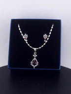 CZ Pendant Necklace Set – Red & Blue Stone, Minimalist Jewelry