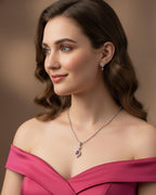 CZ Pendant Necklace Set – Red & Blue Stone, Minimalist Jewelry