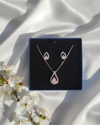 Teardrop CZ Pendant Necklace and Earrings Set, Silver-Tone Crystal Jewelry