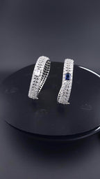 Vintage Inspired CZ Bangle Bracelet – Blue or Clear, Elegant Party & Wedding Jewelry