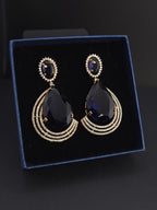 Gold Plated Teardrop CZ Earrings – Blue & Yellow | Bridal Statement Jewelry
