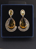 Gold Plated Teardrop CZ Earrings – Blue & Yellow | Bridal Statement Jewelry