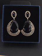 Gold Plated Teardrop CZ Earrings – Blue & Yellow | Bridal Statement Jewelry