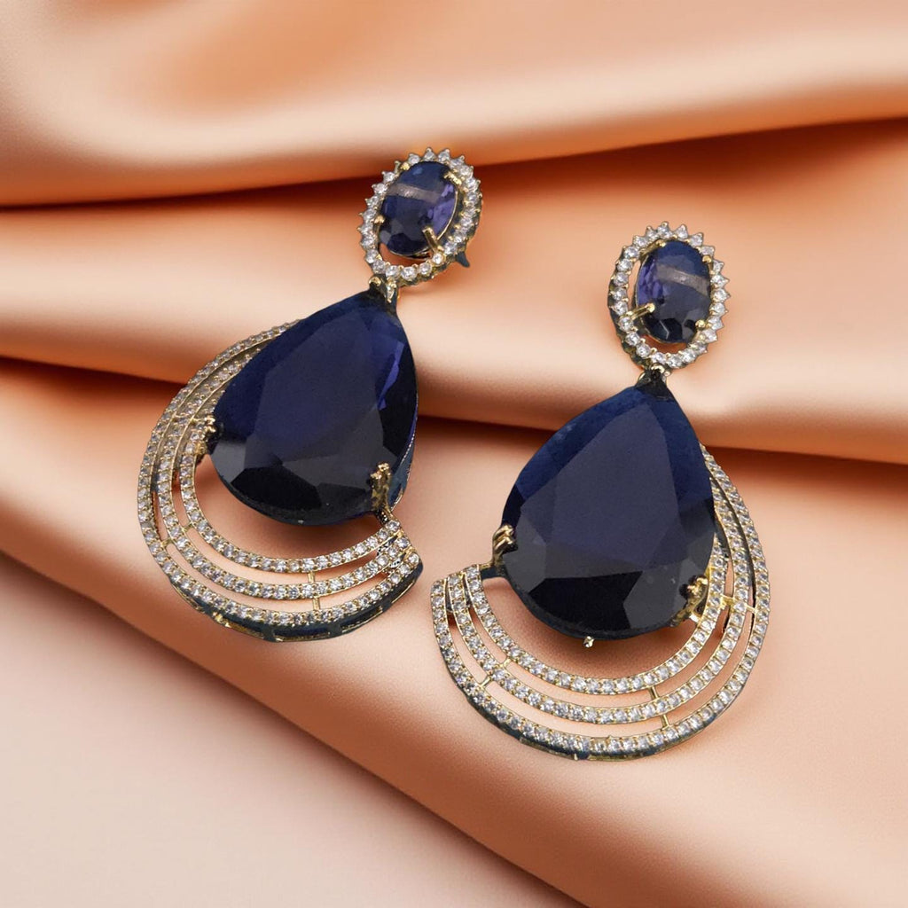 Gold Plated Teardrop CZ Earrings – Blue & Yellow | Bridal Statement Jewelry
