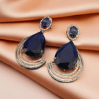 Gold Plated Teardrop CZ Earrings – Blue & Yellow | Bridal Statement Jewelry