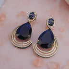 Gold Plated Teardrop CZ Earrings – Blue & Yellow | Bridal Statement Jewelry