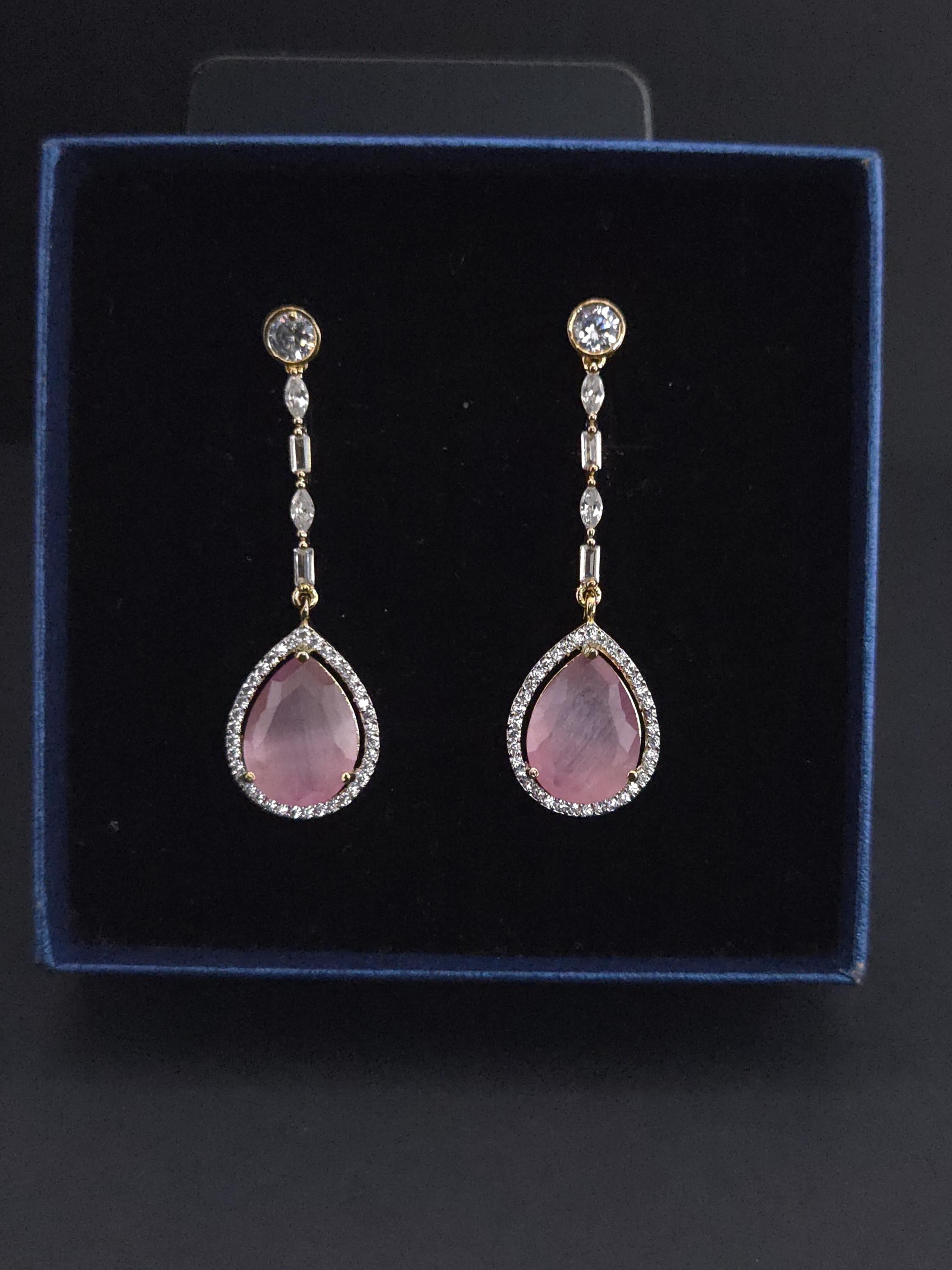 Gold Teardrop CZ Dangle Earrings | Elegant Wedding Jewelry