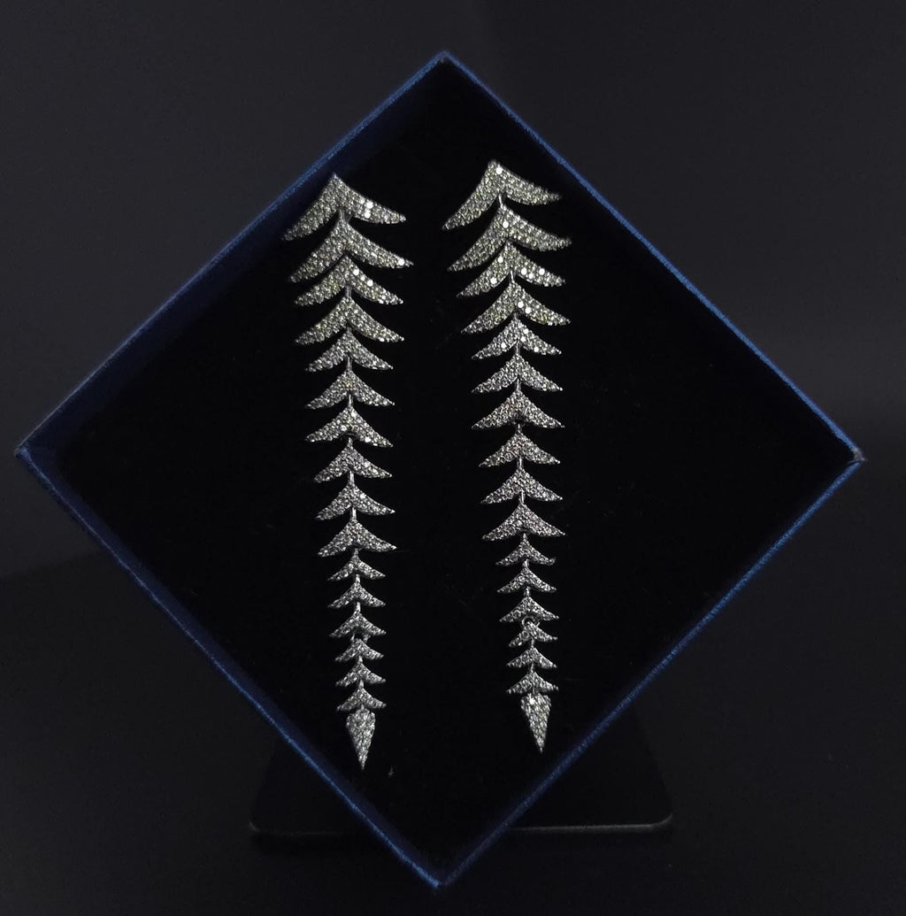 Long Leaf CZ Drop Earrings | Gold Silver Plated Statement Bridal Jewelry