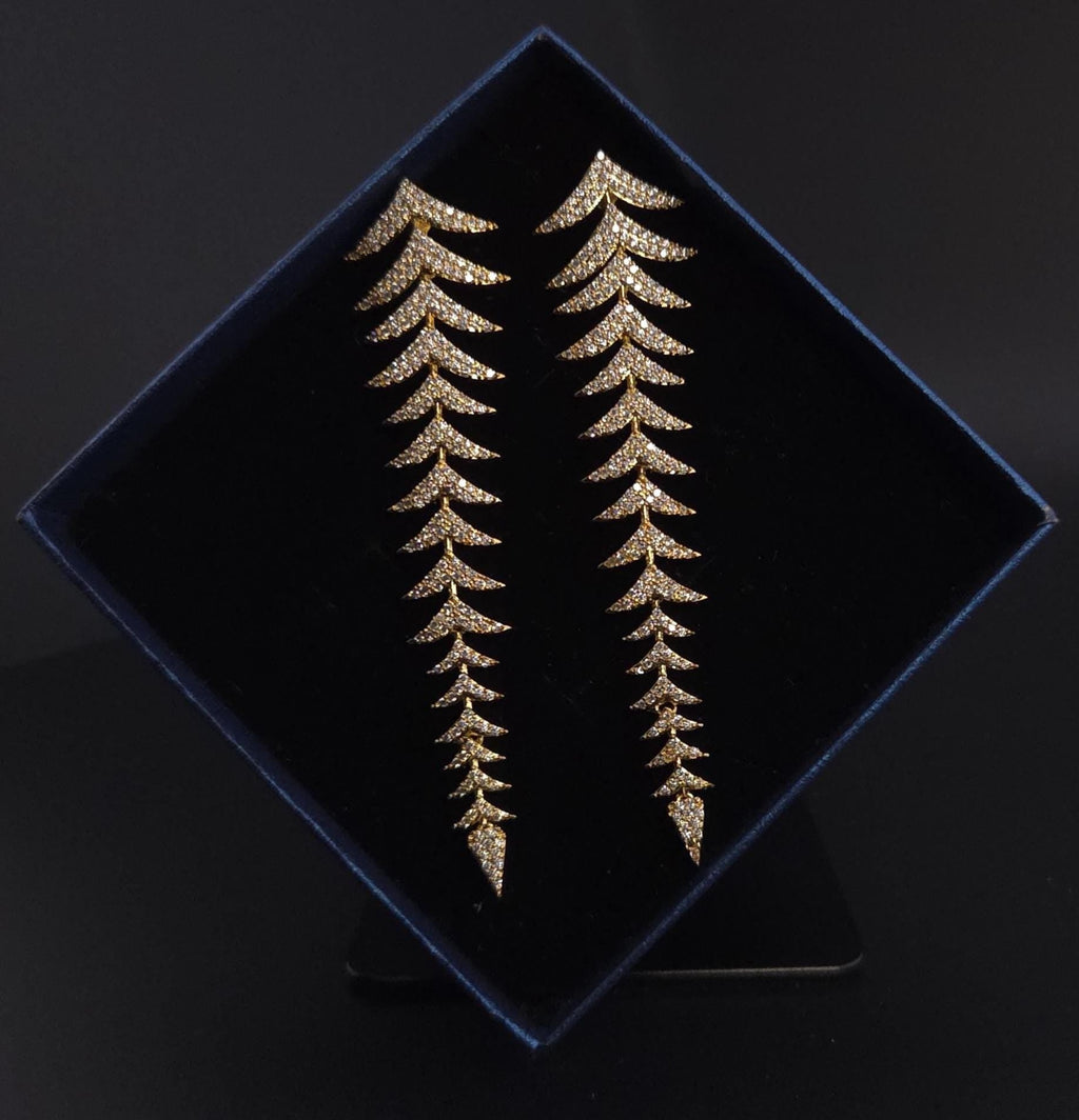Long Leaf CZ Drop Earrings | Gold Silver Plated Statement Bridal Jewelry