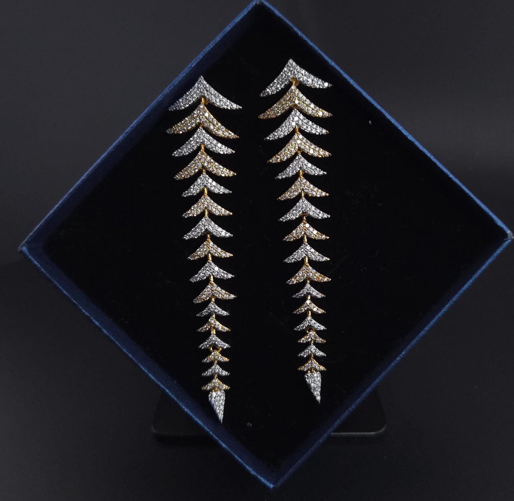 Long Leaf CZ Drop Earrings | Gold Silver Plated Statement Bridal Jewelry