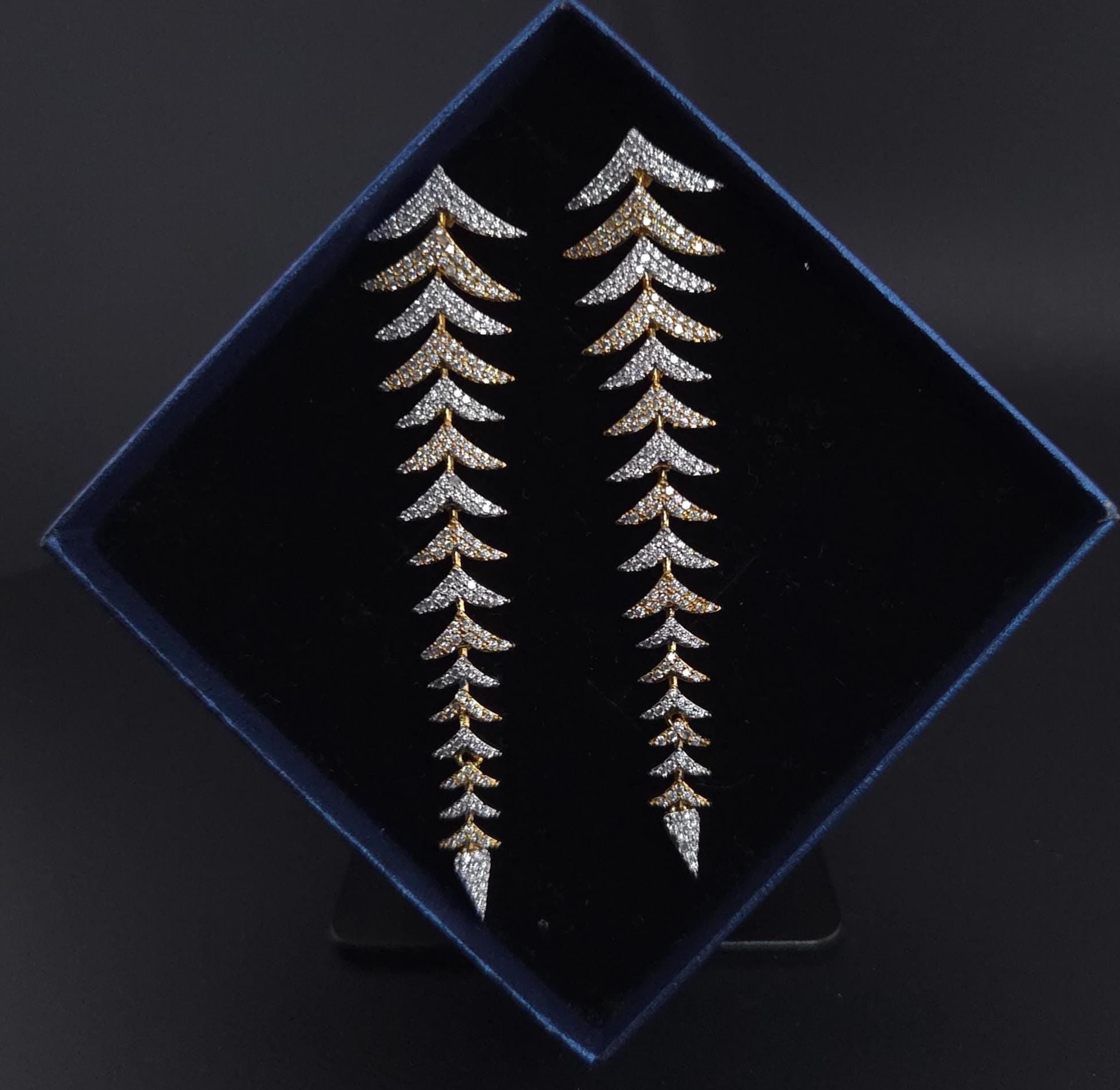 Long Leaf CZ Drop Earrings | Gold Silver Plated Statement Bridal Jewelry