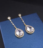 Gold Teardrop CZ Dangle Earrings | Elegant Wedding Jewelry