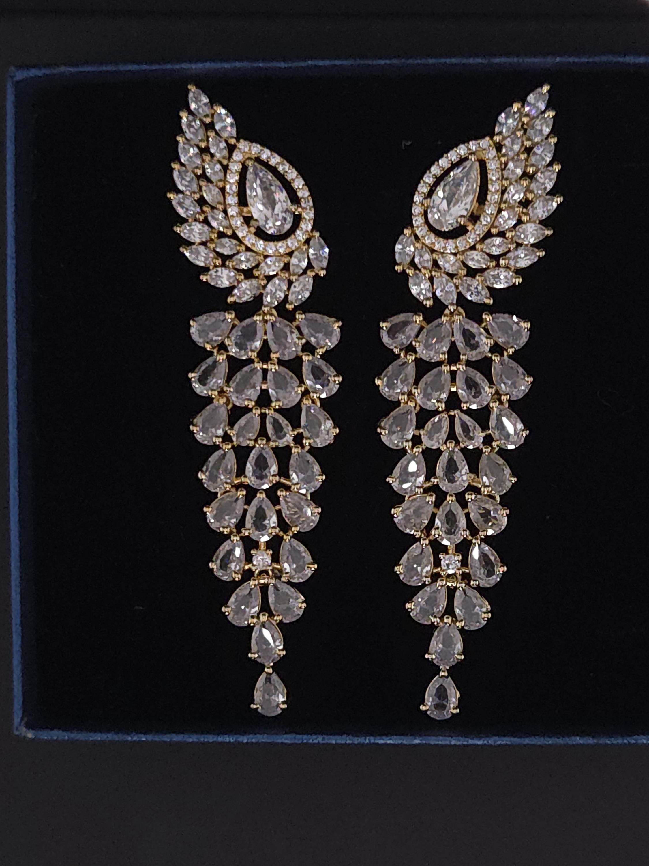 Crystal Chandelier Earrings | Bridal Wing Drop, CZ Jewelry