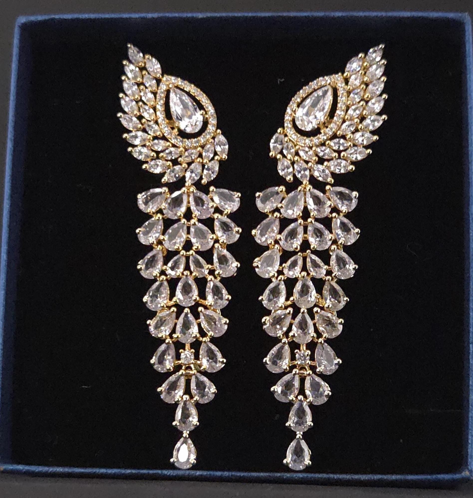 Crystal Chandelier Earrings | Bridal Wing Drop, CZ Jewelry