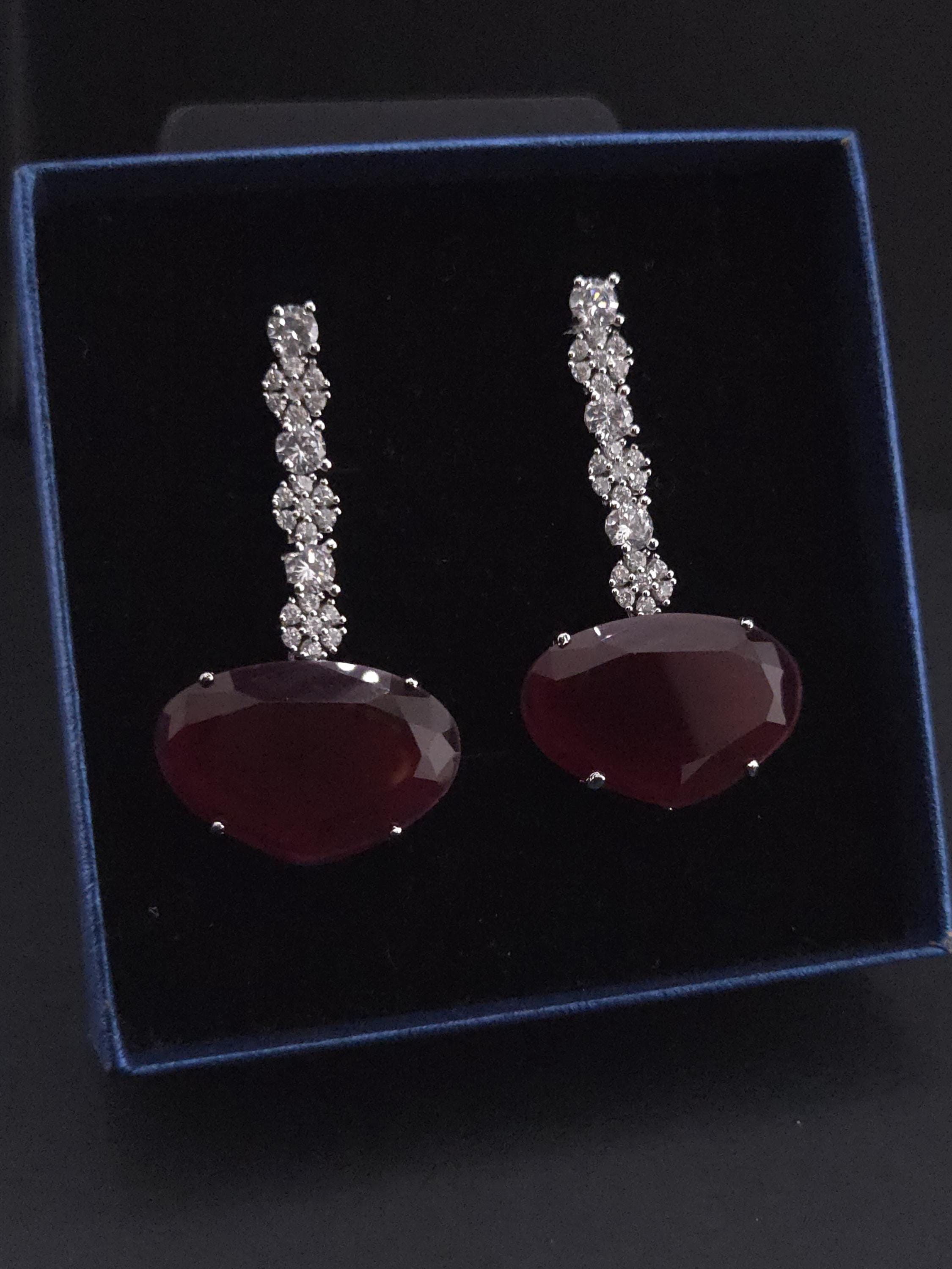 Heart CZ Drop Earrings | Silver Tone Bridal Jewelry