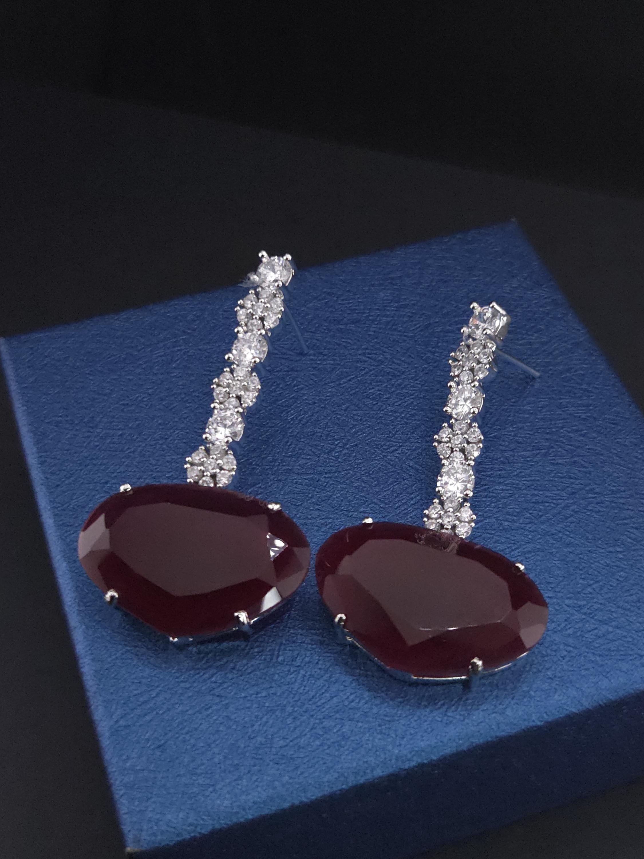 Heart CZ Drop Earrings | Silver Tone Bridal Jewelry