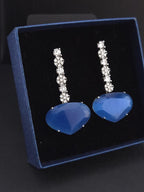 Heart CZ Drop Earrings | Silver Tone Bridal Jewelry
