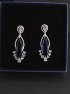 Marquise CZ Drop Statement Earrings, Silver Tone Brass, Bridal Party Wear