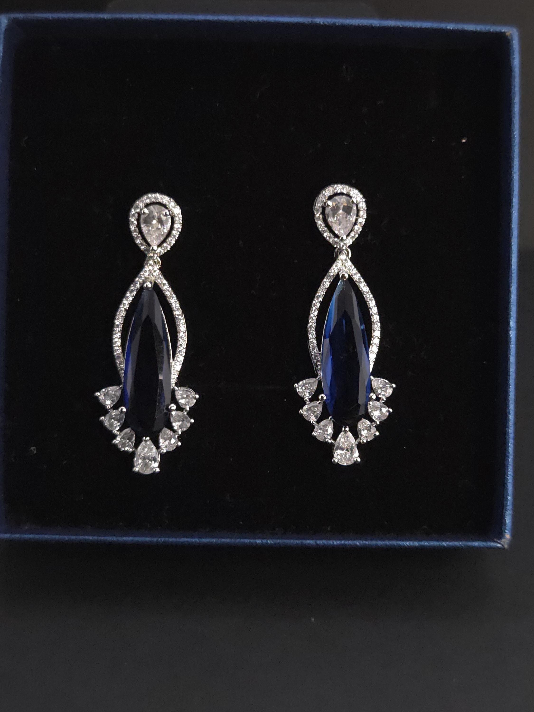 Marquise CZ Drop Statement Earrings, Silver Tone Brass, Bridal Party Wear