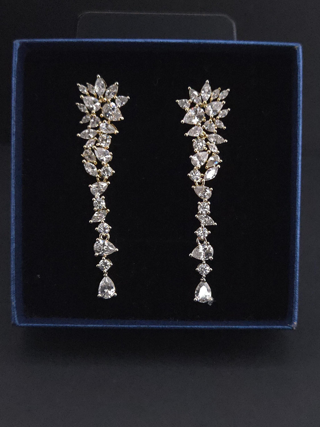 Gold Plated CZ Teardrop Dangle Earrings, Statement Jewelry