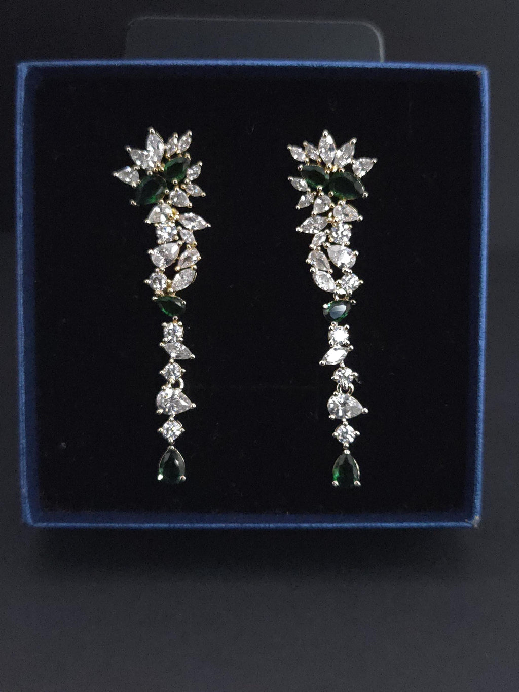 Gold Plated CZ Teardrop Dangle Earrings, Statement Jewelry