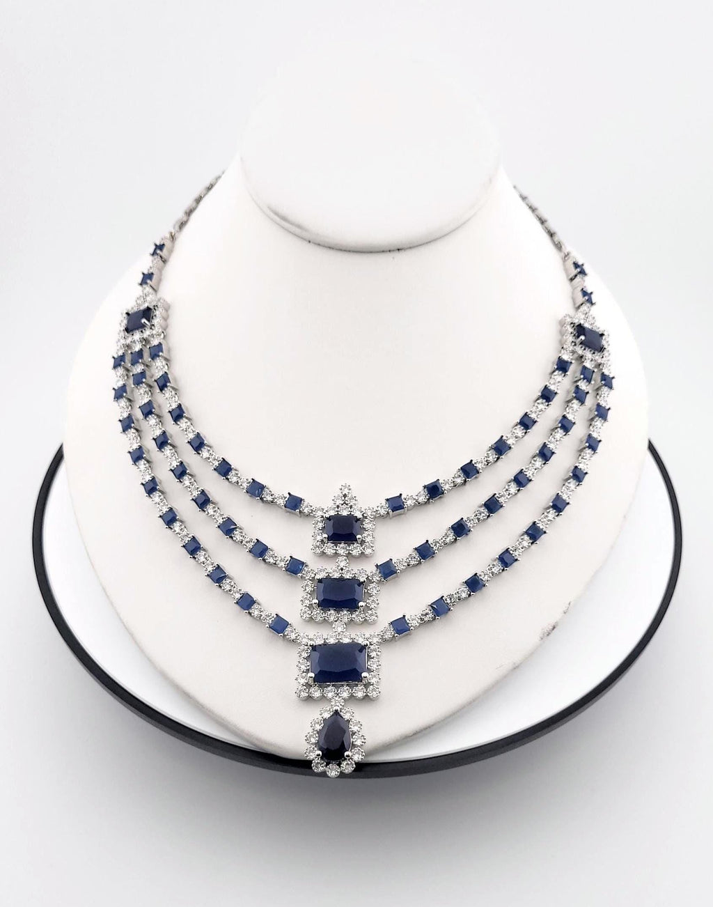 Blue CZ Bridal Jewelry Set | Silver Layered Necklace & Earrings