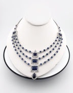 Blue CZ Bridal Jewelry Set | Silver Layered Necklace & Earrings