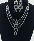 Blue CZ Bridal Jewelry Set | Silver Layered Necklace & Earrings