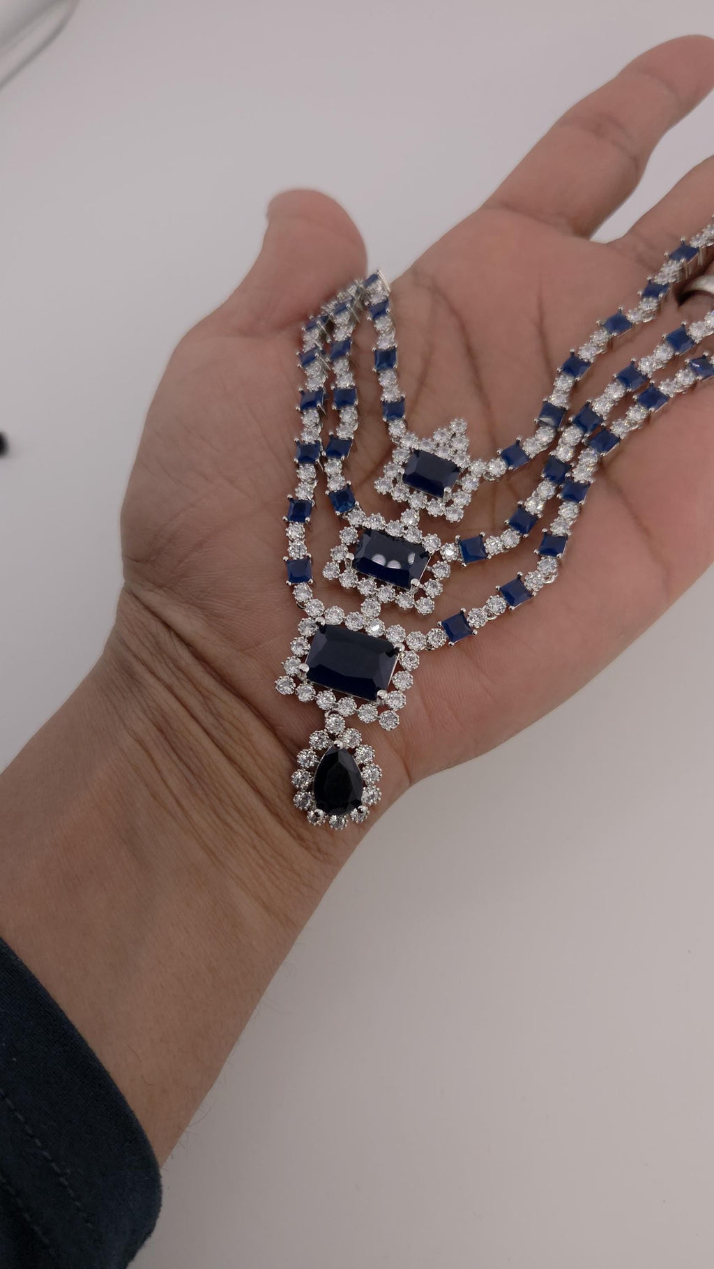 Blue CZ Bridal Jewelry Set | Silver Layered Necklace & Earrings