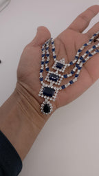 Blue CZ Bridal Jewelry Set | Silver Layered Necklace & Earrings