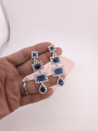 Blue CZ Bridal Jewelry Set | Silver Layered Necklace & Earrings
