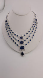 Blue CZ Bridal Jewelry Set | Silver Layered Necklace & Earrings