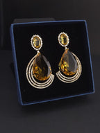 Gold Plated Teardrop CZ Earrings – Blue & Yellow | Bridal Statement Jewelry