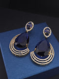 Gold Plated Teardrop CZ Earrings – Blue & Yellow | Bridal Statement Jewelry