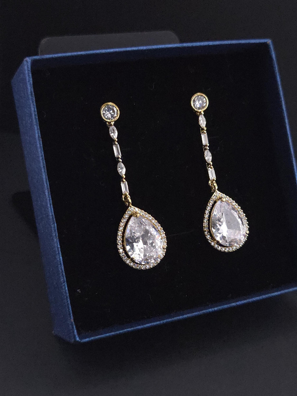 Gold Teardrop CZ Dangle Earrings | Elegant Wedding Jewelry