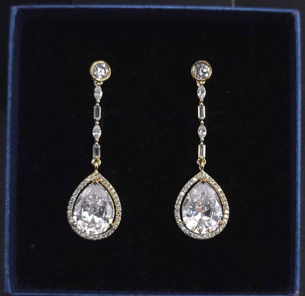 Gold Teardrop CZ Dangle Earrings | Elegant Wedding Jewelry