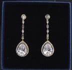 Gold Teardrop CZ Dangle Earrings | Elegant Wedding Jewelry