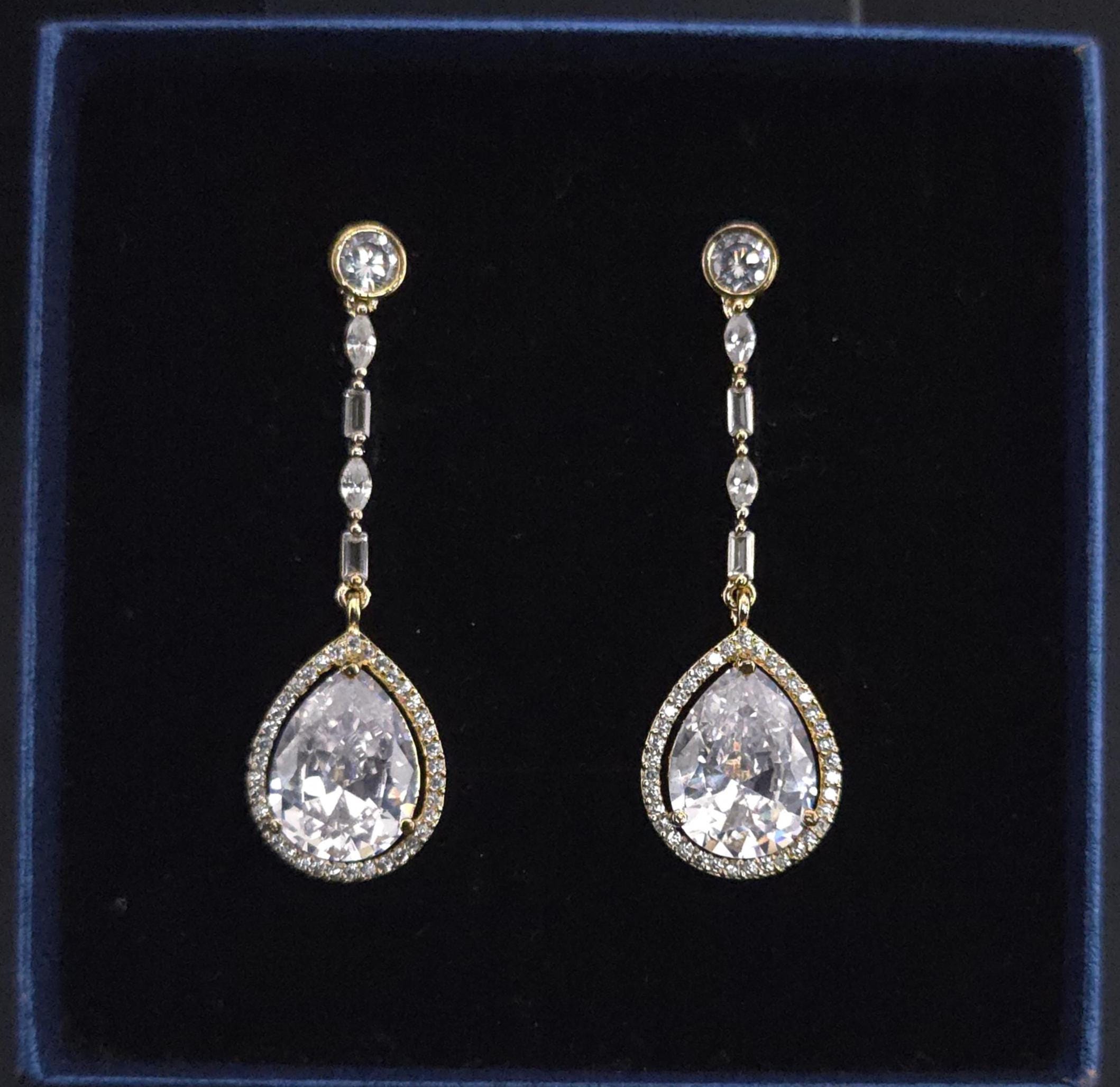Gold Teardrop CZ Dangle Earrings | Elegant Wedding Jewelry