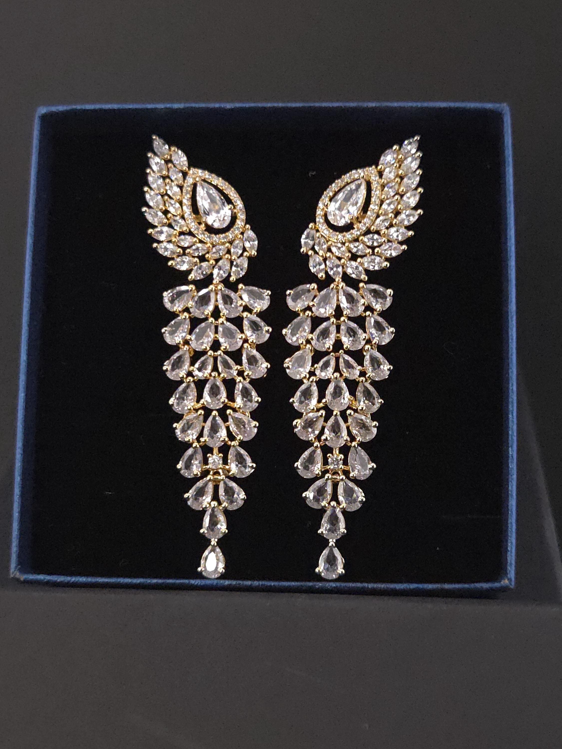 Crystal Chandelier Earrings | Bridal Wing Drop, CZ Jewelry