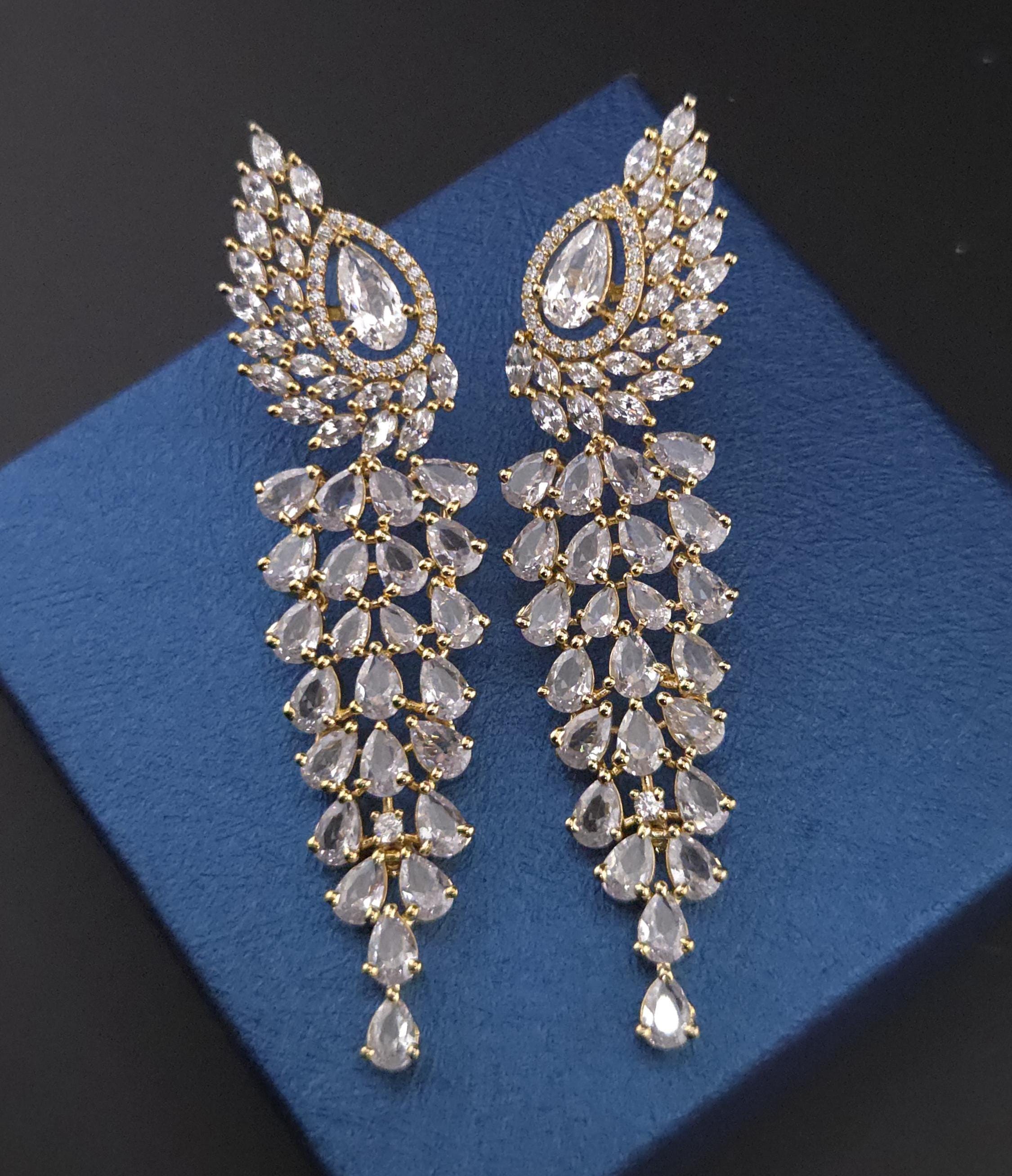 Crystal Chandelier Earrings | Bridal Wing Drop, CZ Jewelry