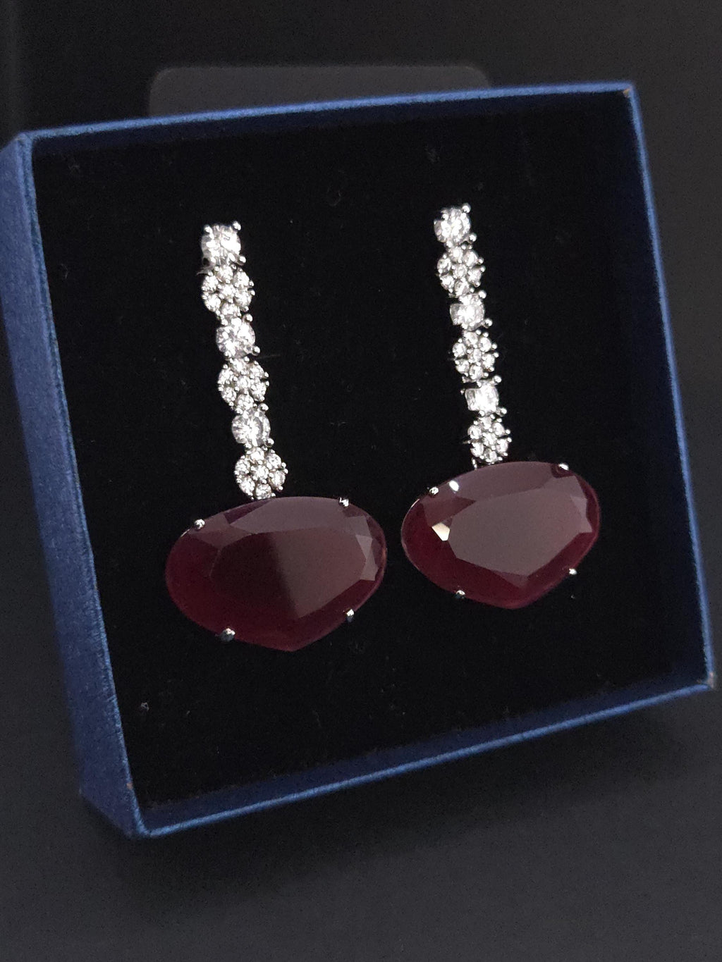 Heart CZ Drop Earrings | Silver Tone Bridal Jewelry
