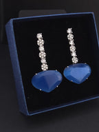 Heart CZ Drop Earrings | Silver Tone Bridal Jewelry