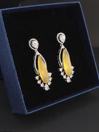 Marquise CZ Drop Statement Earrings, Silver Tone Brass, Bridal Party Wear