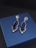 Marquise CZ Drop Statement Earrings, Silver Tone Brass, Bridal Party Wear